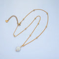 14K Gold plated Satellite Bead Curb Chain Necklace with Mother of Pearl Charm 17.12 Inch with Extender | WA2576 - DLUXCA