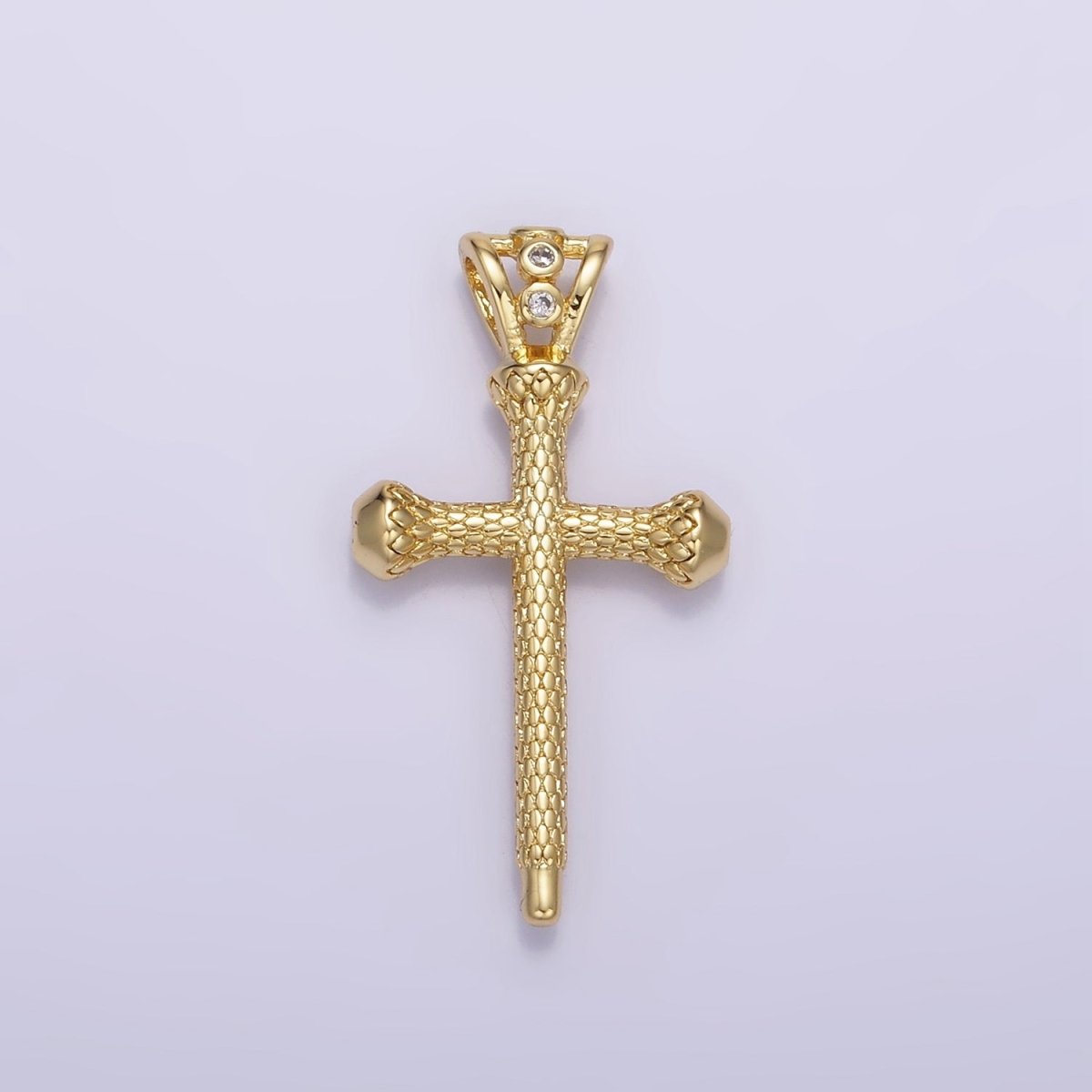 14K Gold plated Scale-Textured Religious Triple CZ Bail Pendant | AA1231 - DLUXCA