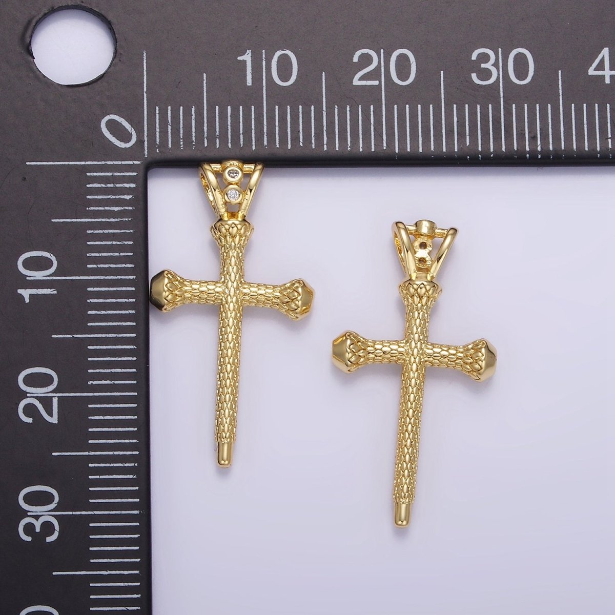 14K Gold plated Scale-Textured Religious Triple CZ Bail Pendant | AA1231 - DLUXCA