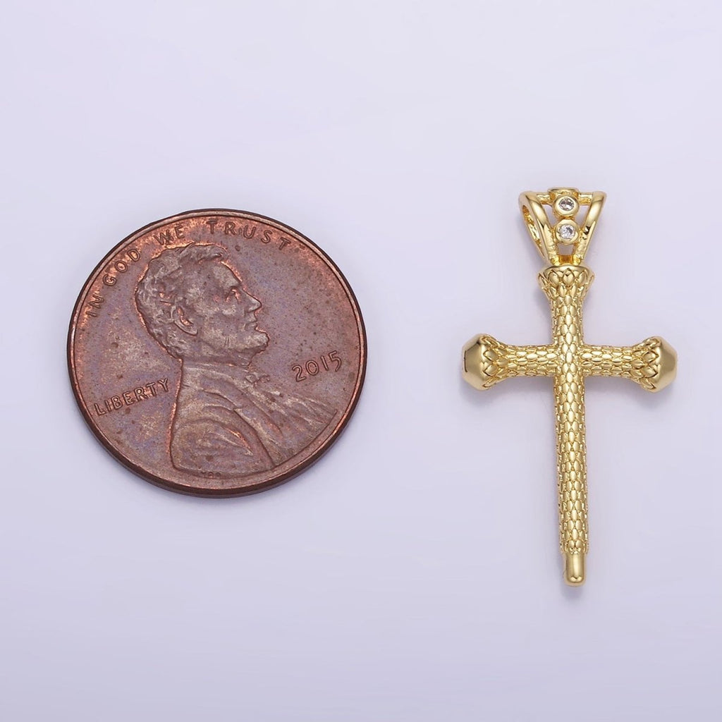 14K Gold plated Scale-Textured Religious Triple CZ Bail Pendant | AA1231 - DLUXCA