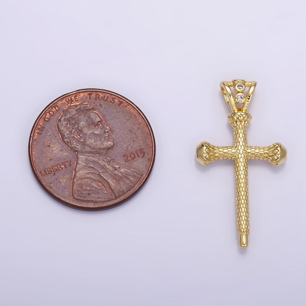 14K Gold plated Scale-Textured Religious Triple CZ Bail Pendant | AA1231 - DLUXCA