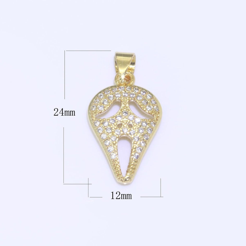 14K Gold plated Scream Movie Mask Charm Pendant, CZ Micro Pave Scary Movie Mask Pendant, Halloween Jewelry, Horror Movie, Cubic ZirconiaN-1326 I-702 - DLUXCA
