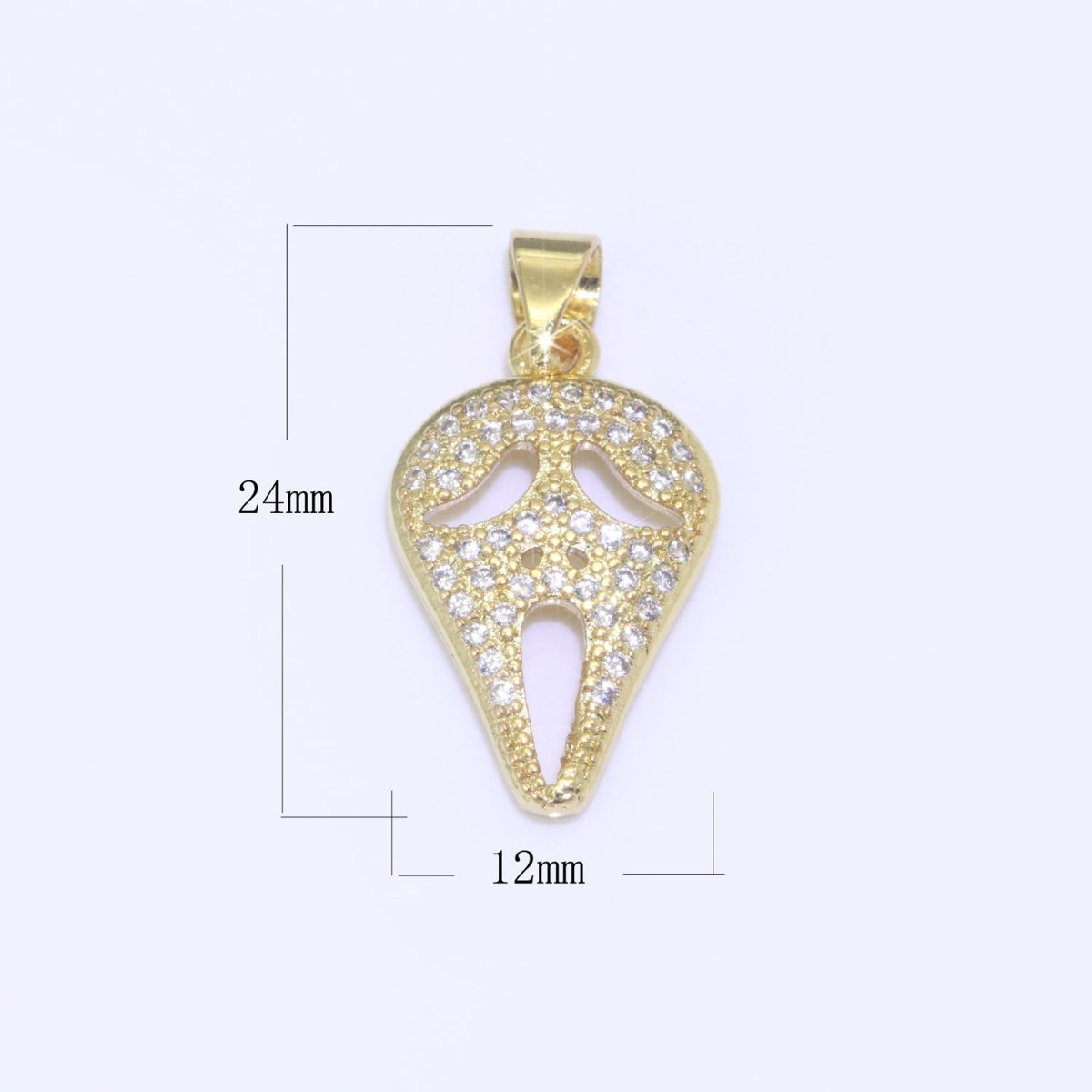 14K Gold plated Scream Movie Mask Charm Pendant, CZ Micro Pave Scary Movie Mask Pendant, Halloween Jewelry, Horror Movie, Cubic ZirconiaN-1326 I-702 - DLUXCA