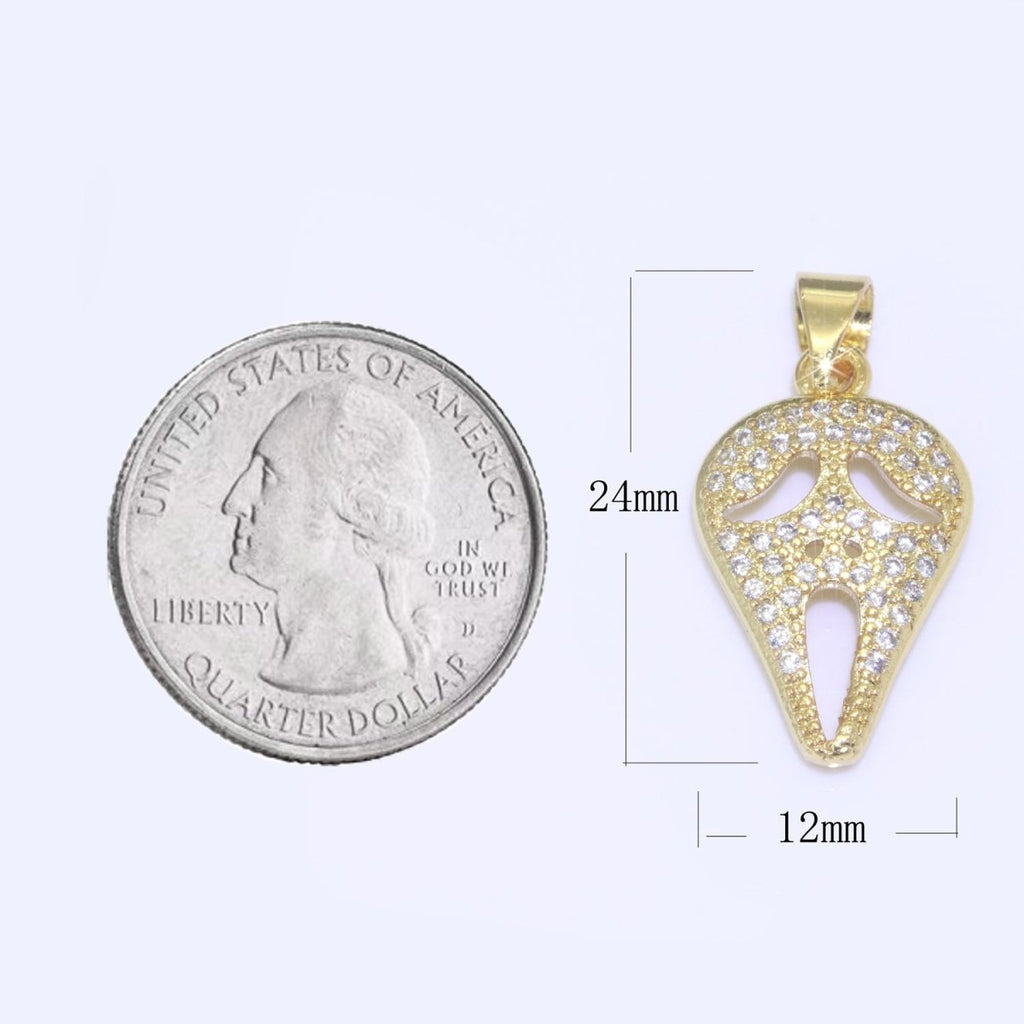 14K Gold plated Scream Movie Mask Charm Pendant, CZ Micro Pave Scary Movie Mask Pendant, Halloween Jewelry, Horror Movie, Cubic ZirconiaN-1326 I-702 - DLUXCA