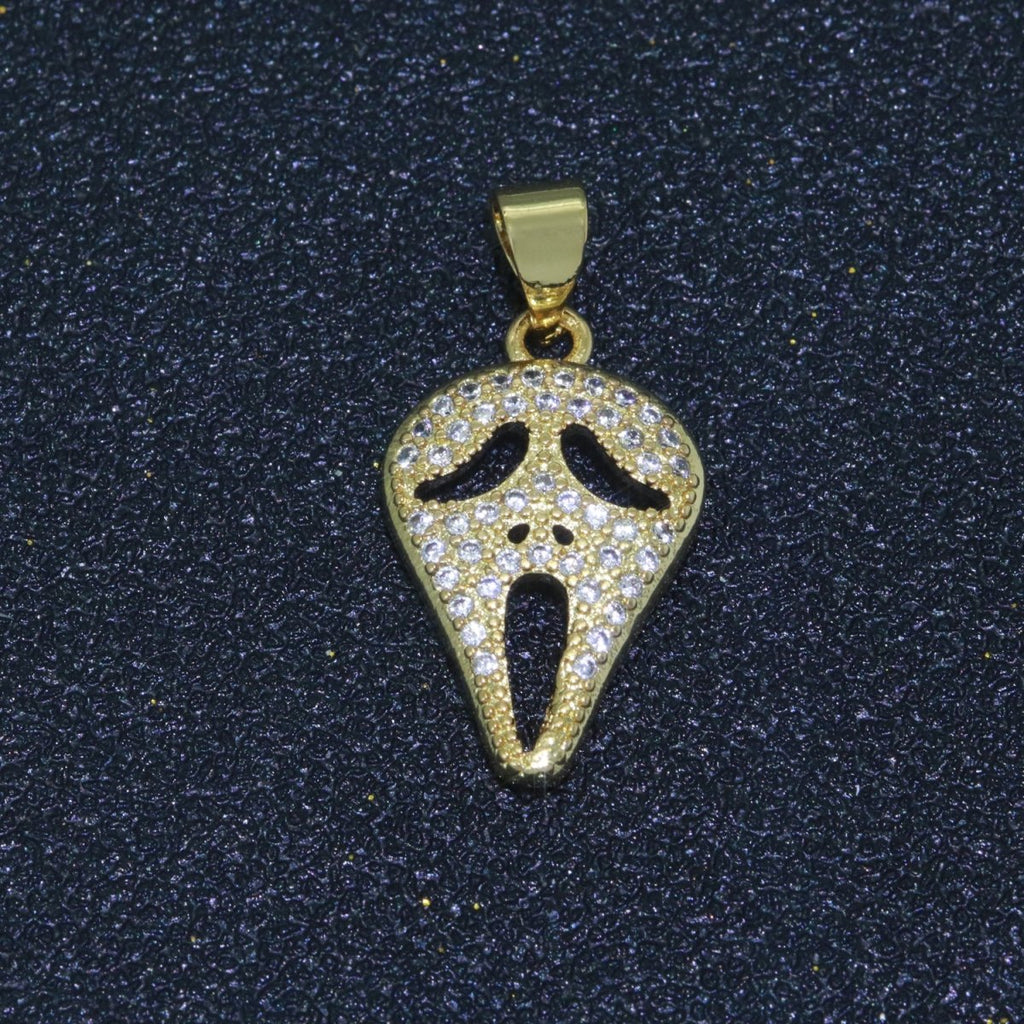 14K Gold plated Scream Movie Mask Charm Pendant, CZ Micro Pave Scary Movie Mask Pendant, Halloween Jewelry, Horror Movie, Cubic ZirconiaN-1326 I-702 - DLUXCA