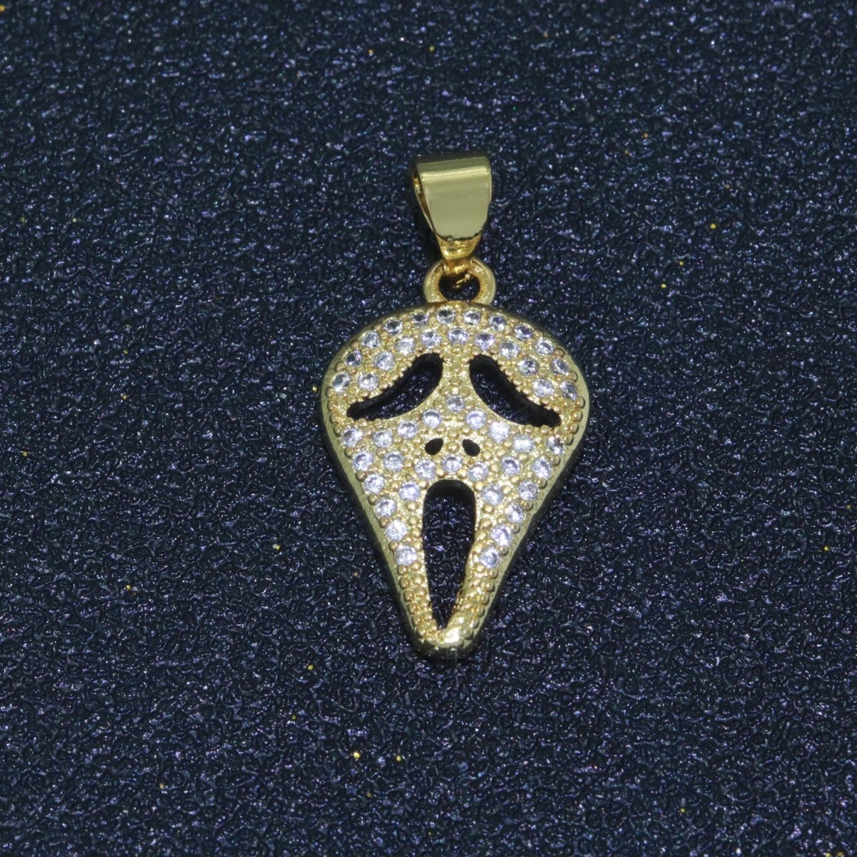 14K Gold plated Scream Movie Mask Charm Pendant, CZ Micro Pave Scary Movie Mask Pendant, Halloween Jewelry, Horror Movie, Cubic ZirconiaN-1326 I-702 - DLUXCA