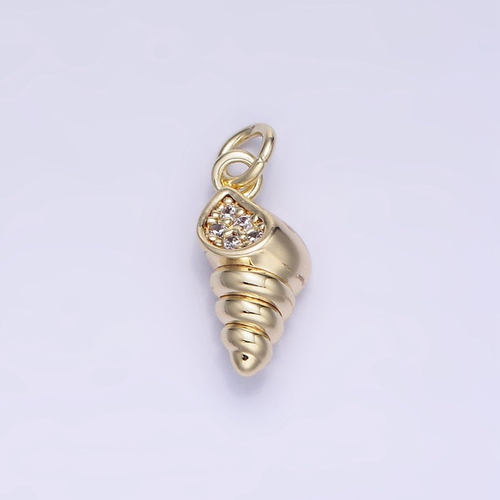 14k Gold plated Seashell 15mm CZ Mini Shell Charm | AG-674 - DLUXCA