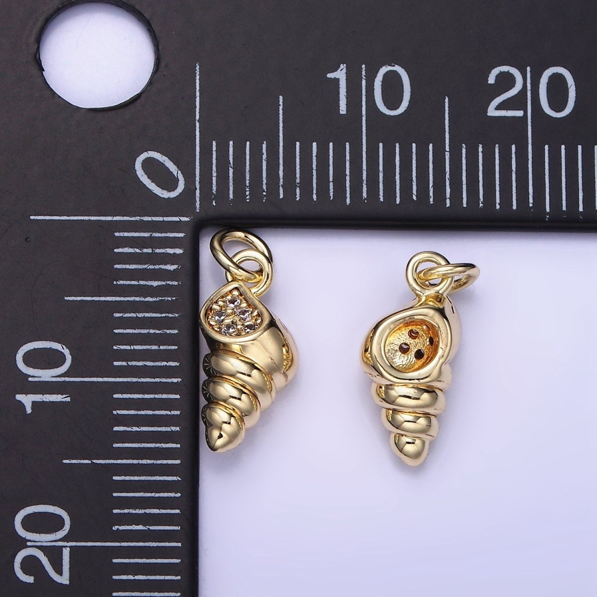 14k Gold plated Seashell 15mm CZ Mini Shell Charm | AG-674 - DLUXCA