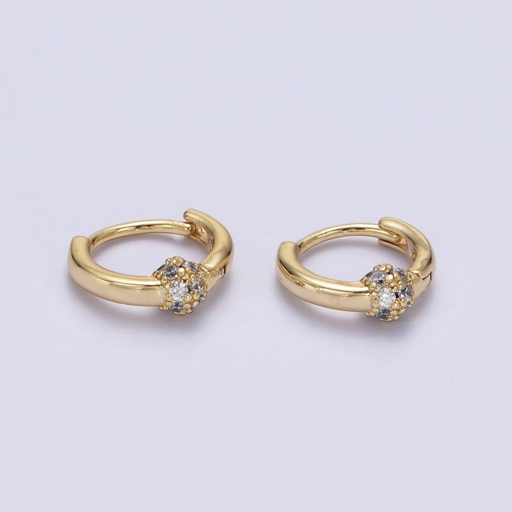 14K Gold plated Shambala Bead CZ Micro Paved 10mm Cartilage Huggie Earrings | AE747 - DLUXCA