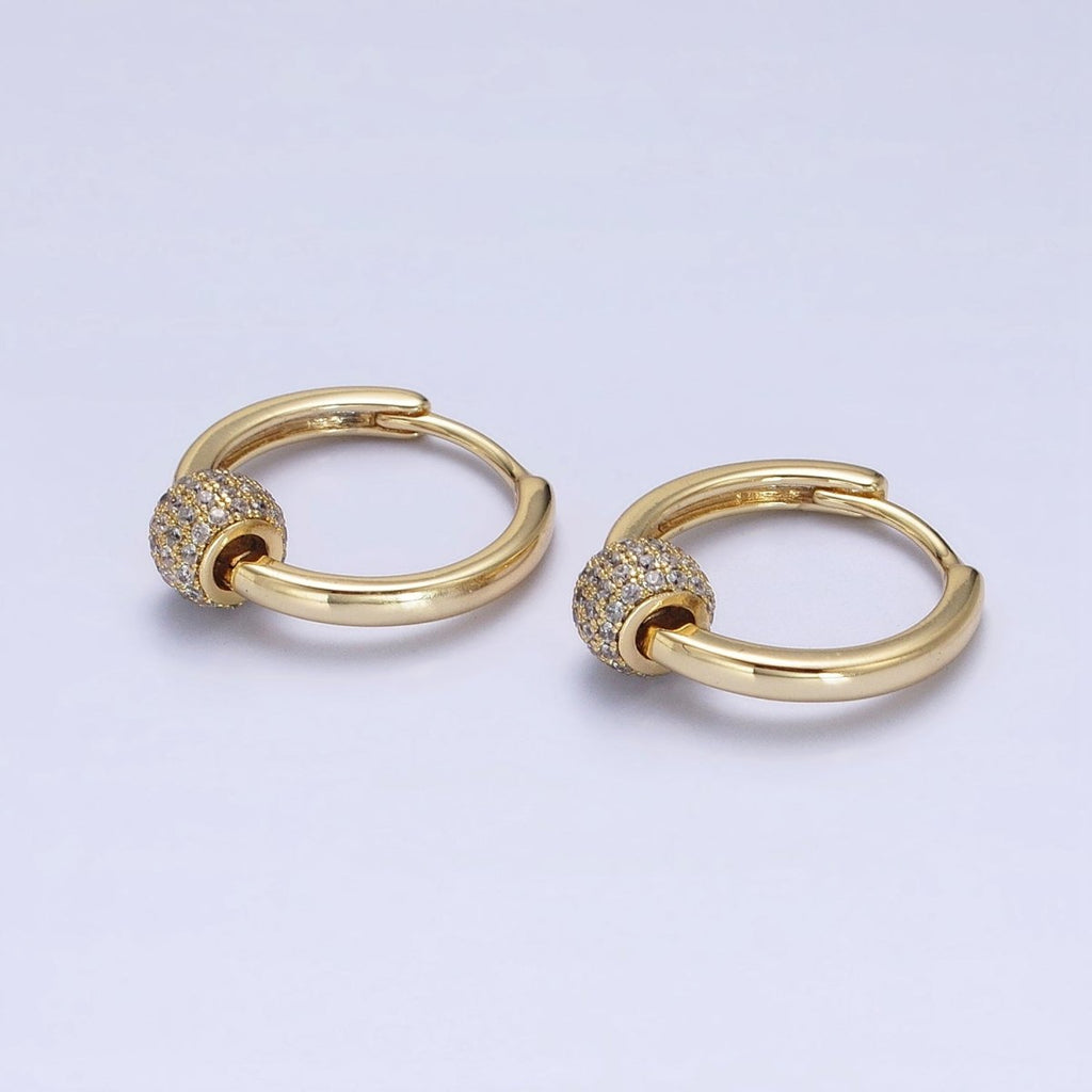 14K Gold plated Shambala Bead CZ Micro Paved Endless Hoop Earrings | AD1462 - DLUXCA