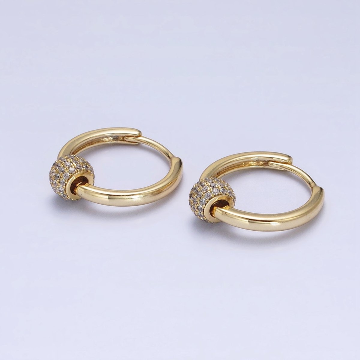 14K Gold plated Shambala Bead CZ Micro Paved Endless Hoop Earrings | AD1462 - DLUXCA