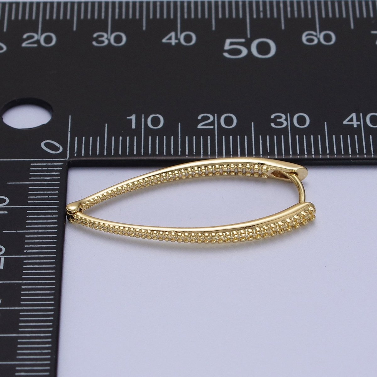 14K Gold plated Sharp Oval Dotted Inside Out Sided Textured Earrings | V-029 - DLUXCA
