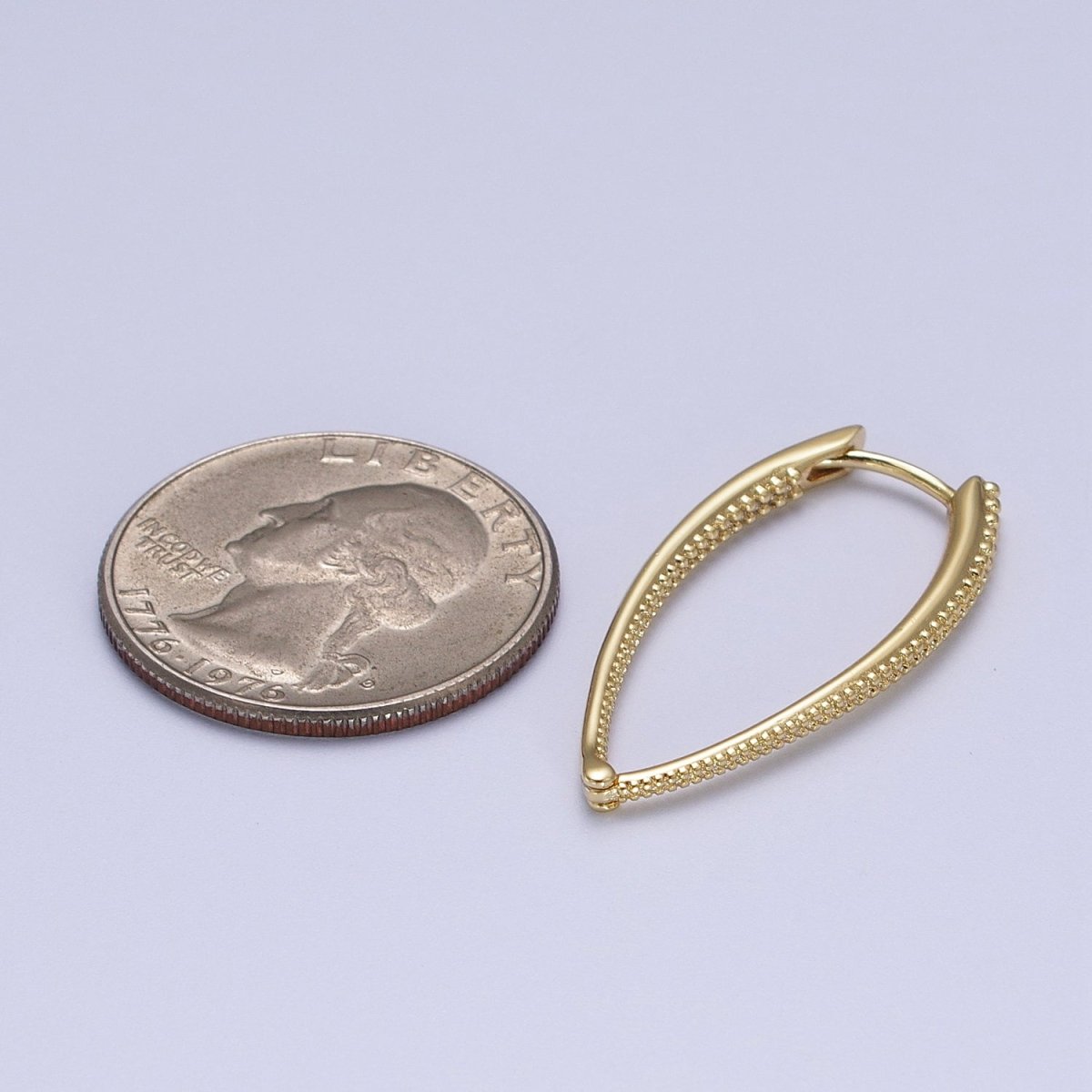 14K Gold plated Sharp Oval Dotted Inside Out Sided Textured Earrings | V-029 - DLUXCA