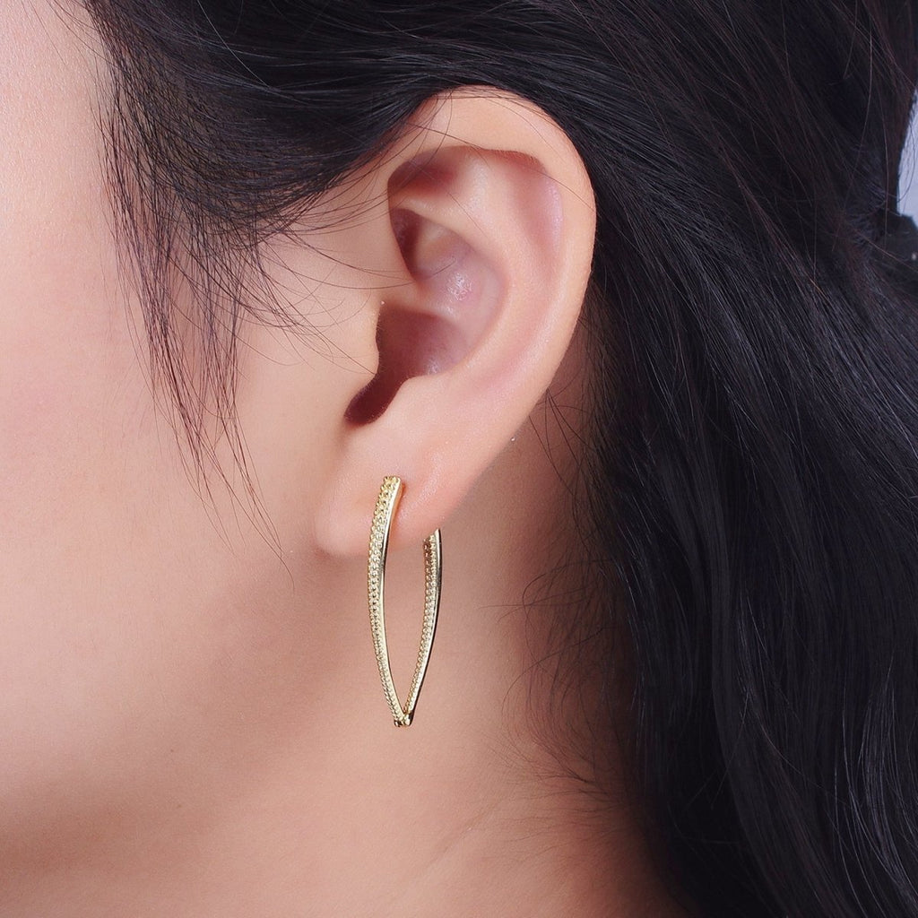 14K Gold plated Sharp Oval Dotted Inside Out Sided Textured Earrings | V-029 - DLUXCA