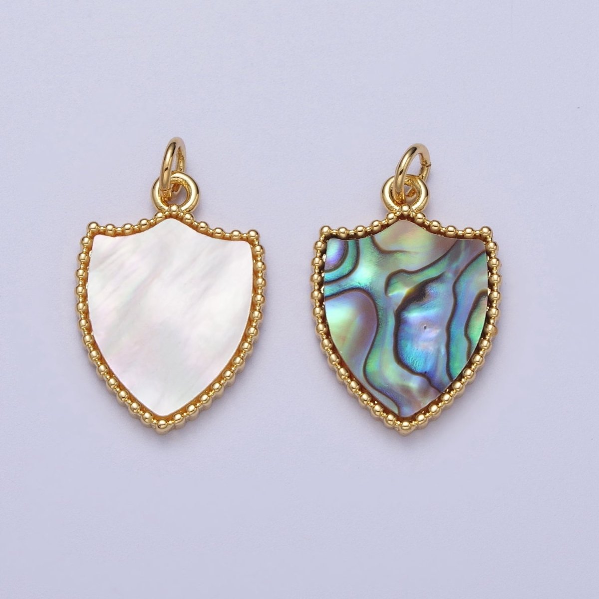 14K Gold plated Shell Pearl, Abalone Family Crest Shield Charm E-540 E-543 - DLUXCA