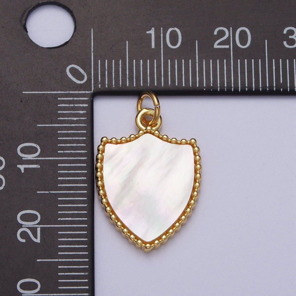 14K Gold plated Shell Pearl, Abalone Family Crest Shield Charm E-540 E-543 - DLUXCA