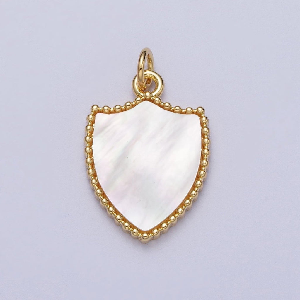 14K Gold plated Shell Pearl, Abalone Family Crest Shield Charm E-540 E-543 - DLUXCA