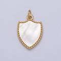 14K Gold plated Shell Pearl, Abalone Family Crest Shield Charm E-540 E-543 - DLUXCA