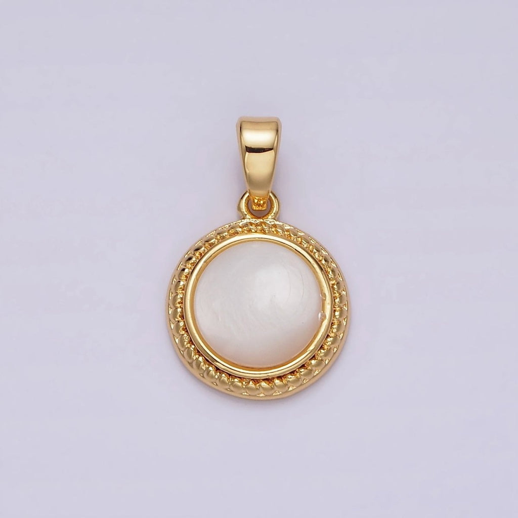 14K Gold plated Shell Pearl Braided Bezel Round Pendant | N1796 - DLUXCA
