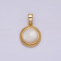 14K Gold plated Shell Pearl Braided Bezel Round Pendant | N1796 - DLUXCA
