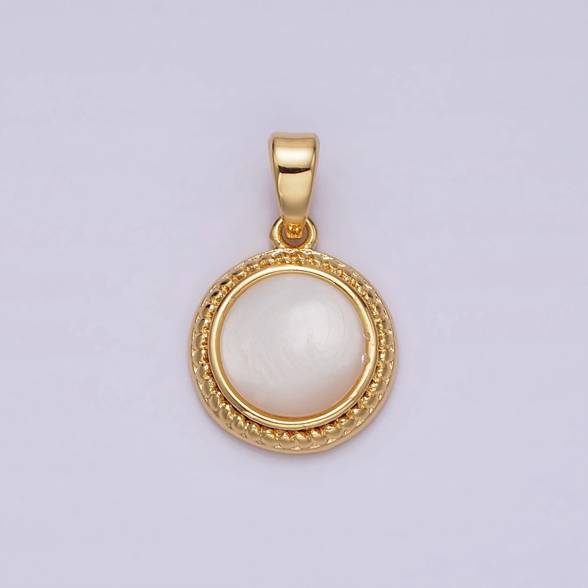 14K Gold plated Shell Pearl Braided Bezel Round Pendant | N1796 - DLUXCA