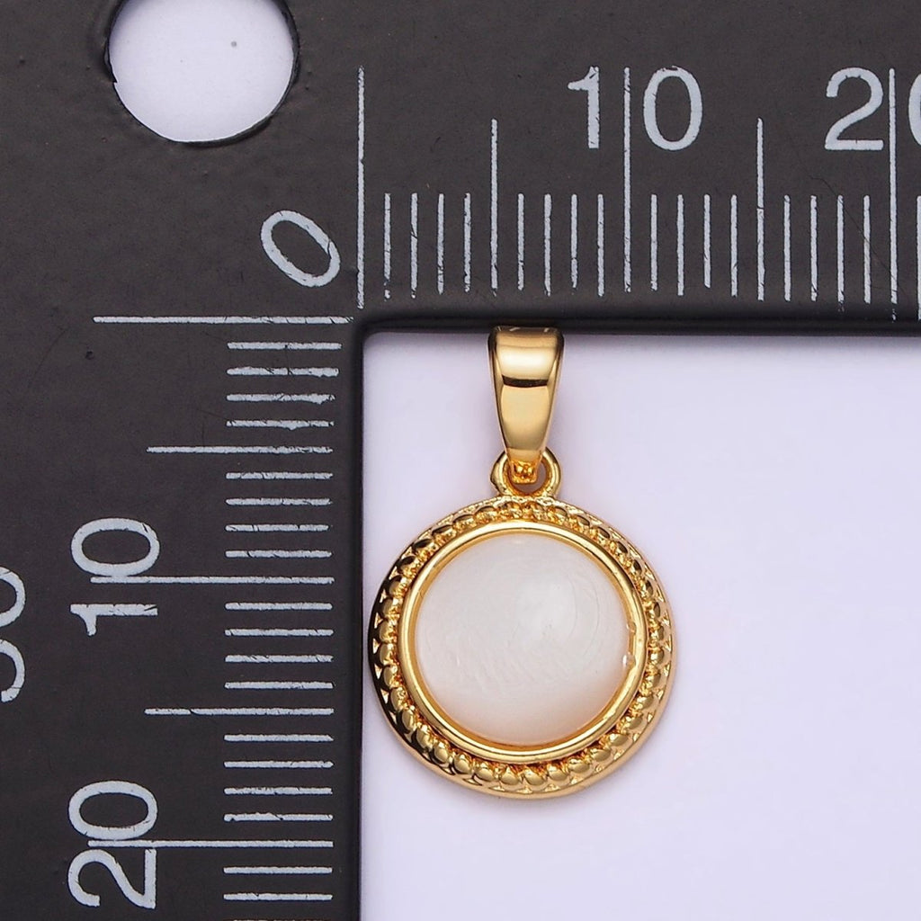 14K Gold plated Shell Pearl Braided Bezel Round Pendant | N1796 - DLUXCA