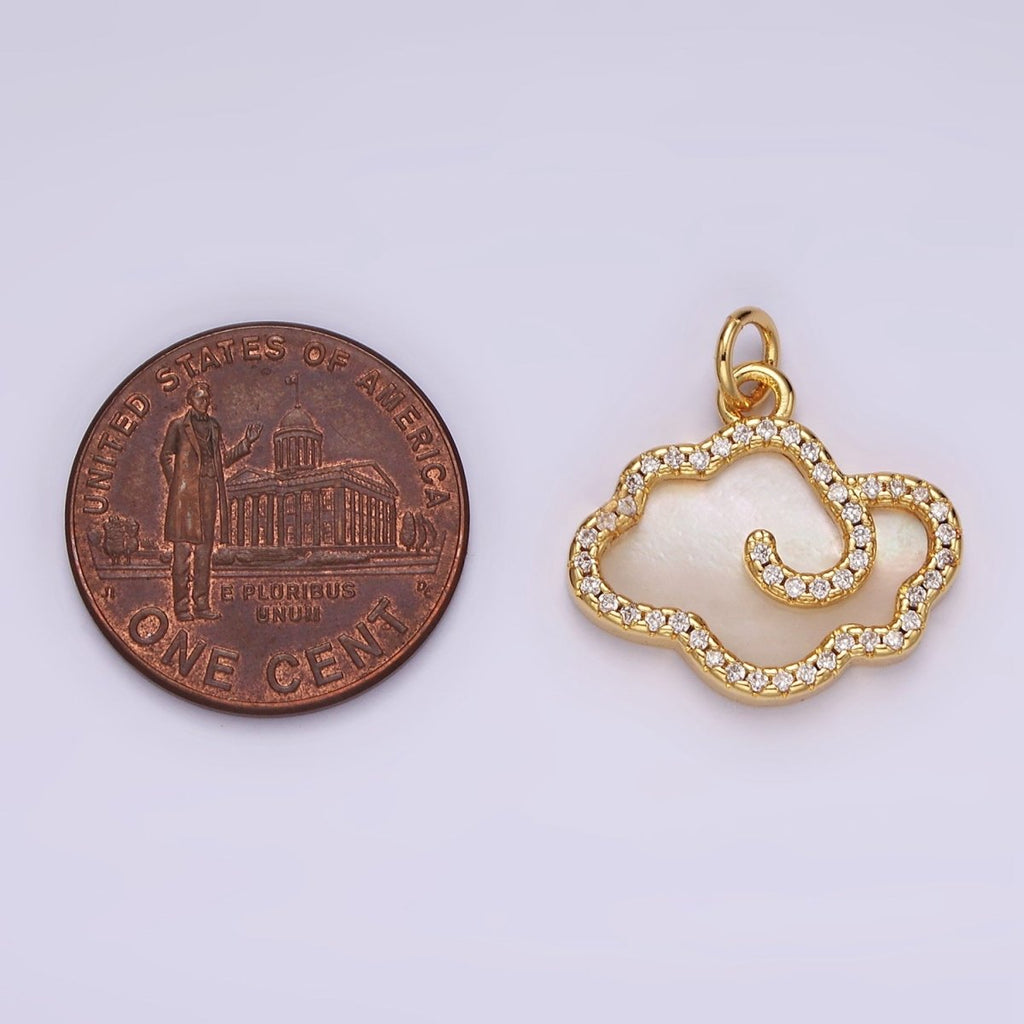14K Gold plated Shell Pearl Cloud Weather Micro Paved CZ Bezel Charm | AG602 - DLUXCA