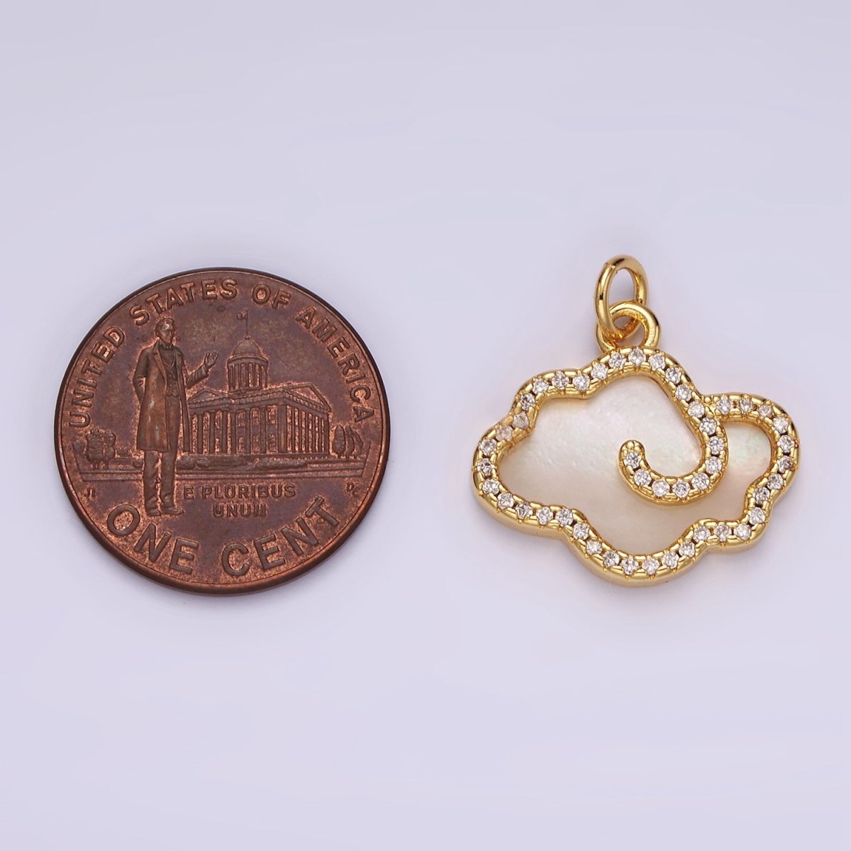 14K Gold plated Shell Pearl Cloud Weather Micro Paved CZ Bezel Charm | AG602 - DLUXCA