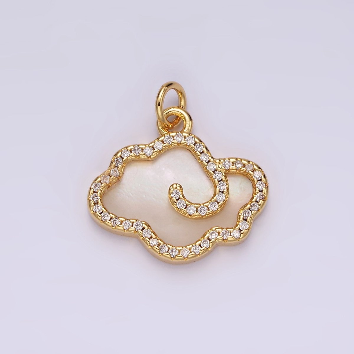 14K Gold plated Shell Pearl Cloud Weather Micro Paved CZ Bezel Charm | AG602 - DLUXCA