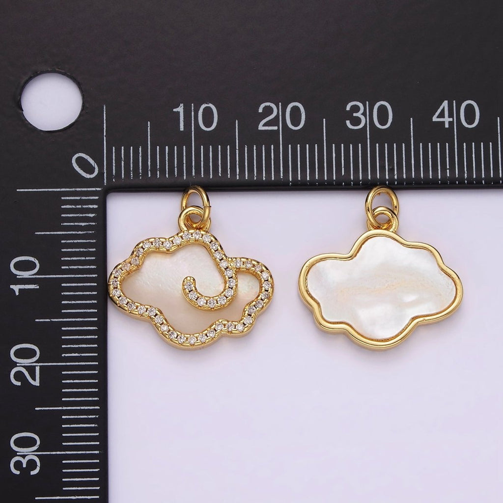 14K Gold plated Shell Pearl Cloud Weather Micro Paved CZ Bezel Charm | AG602 - DLUXCA