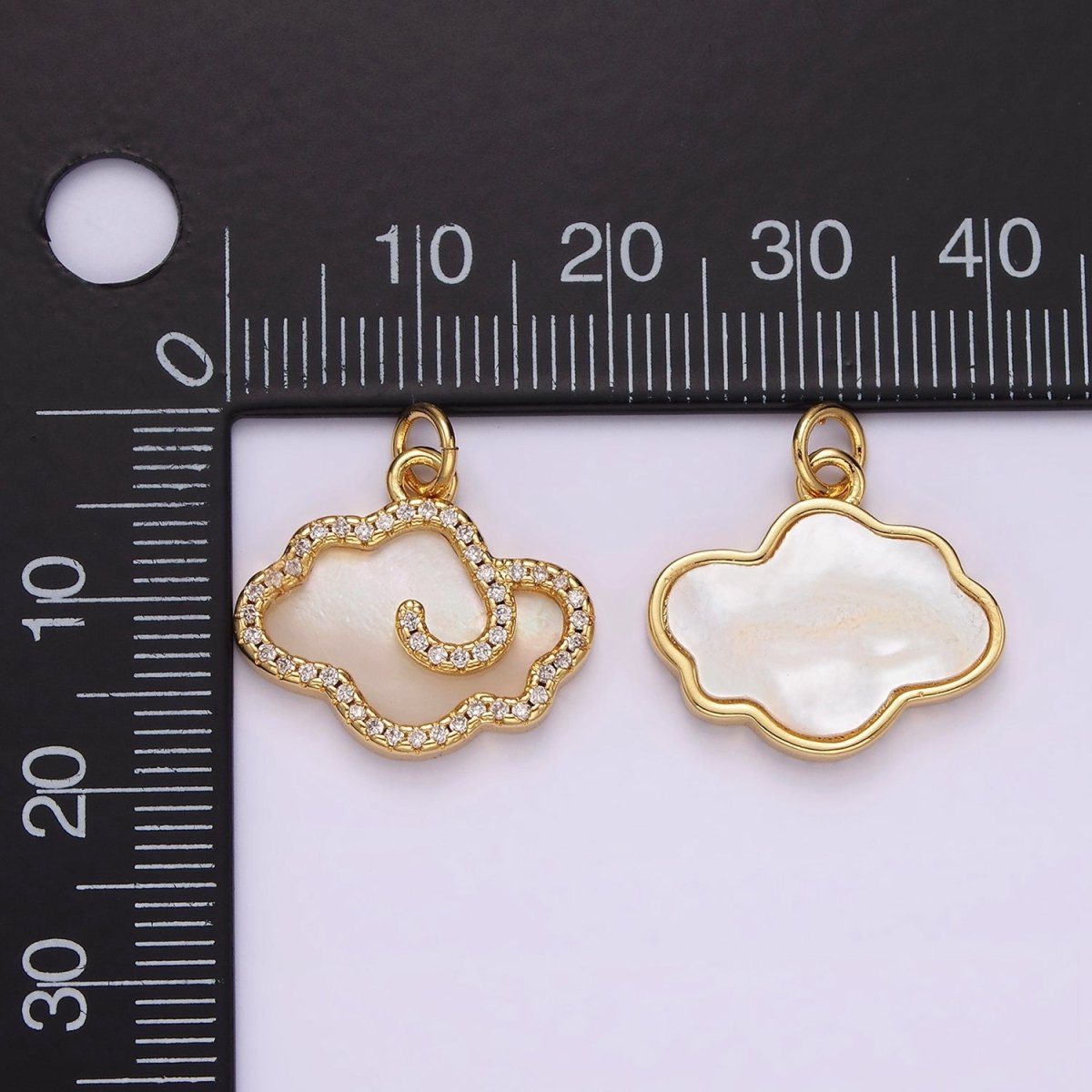 14K Gold plated Shell Pearl Cloud Weather Micro Paved CZ Bezel Charm | AG602 - DLUXCA