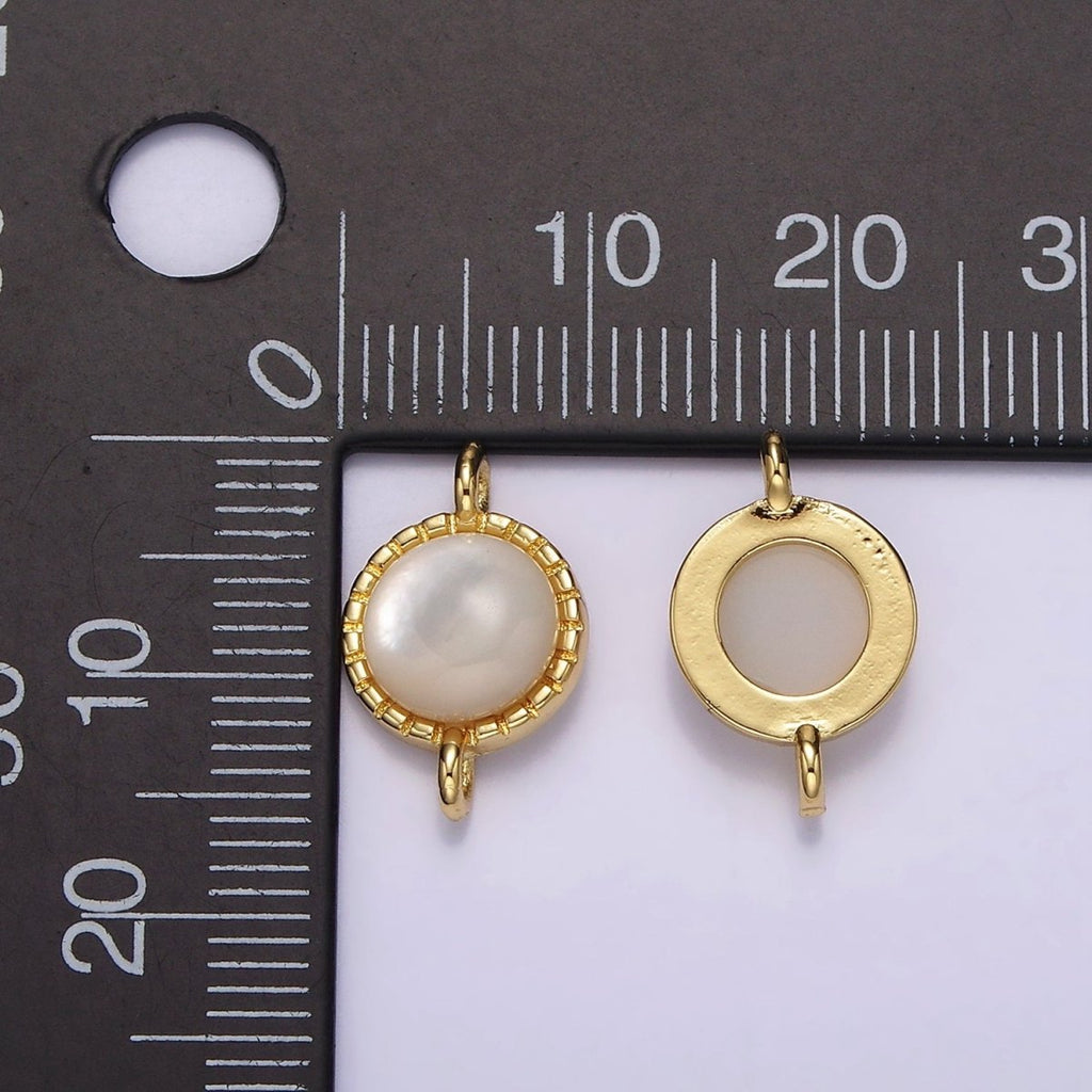14K Gold plated Shell Pearl Dotted Bezel Round Connector | G226 - DLUXCA