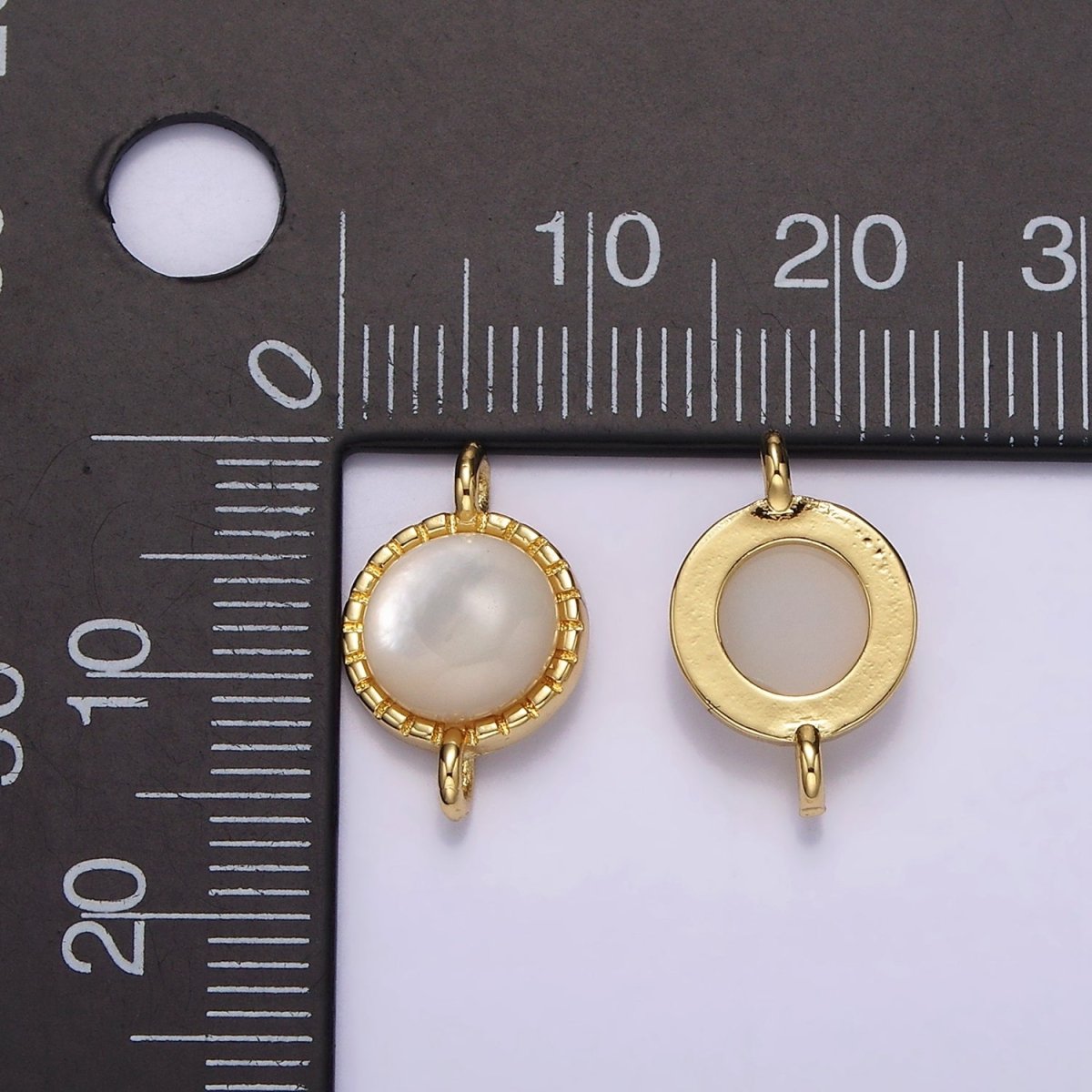 14K Gold plated Shell Pearl Dotted Bezel Round Connector | G226 - DLUXCA