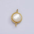 14K Gold plated Shell Pearl Dotted Bezel Round Connector | G226 - DLUXCA