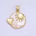 14K Gold plated Shell Pearl Heart Celestial Sun, Moon Round Pendant | AH153 AA741 - DLUXCA