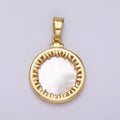 14K Gold plated Shell Pearl Ray Bezel Pendant | AH033 - DLUXCA