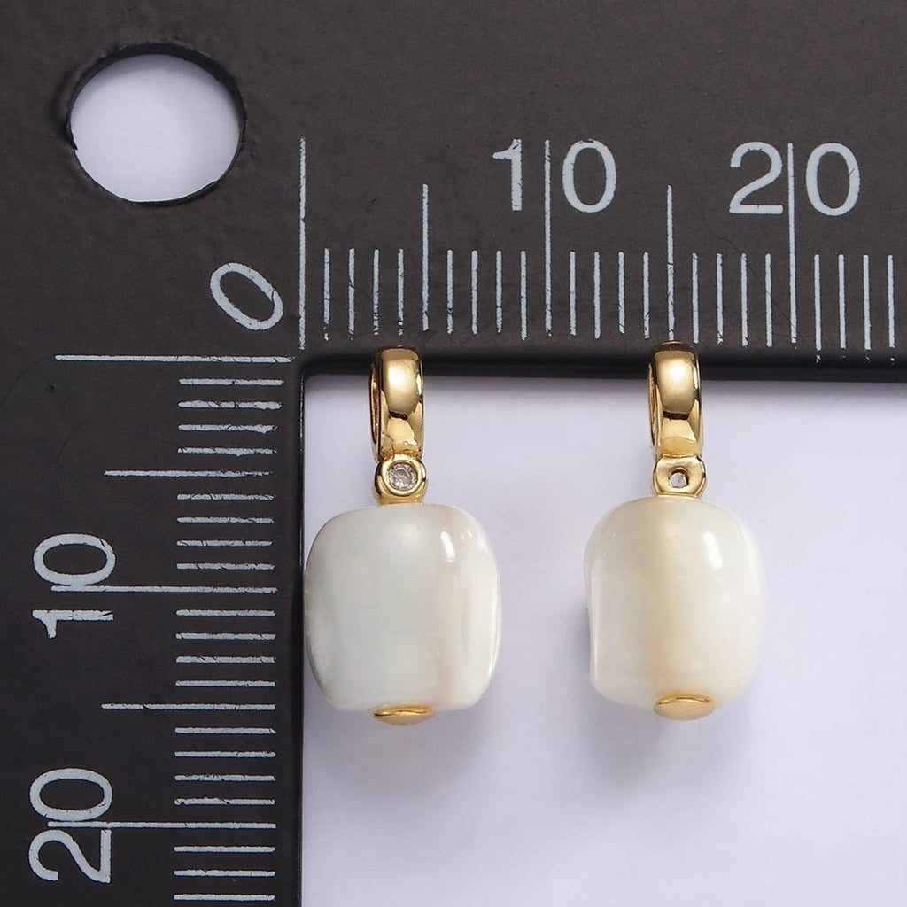 14K Gold plated Shell Pearl Square BZ Bezel Pendant | P1664 - DLUXCA