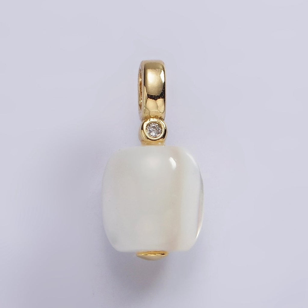 14K Gold plated Shell Pearl Square BZ Bezel Pendant | P1664 - DLUXCA