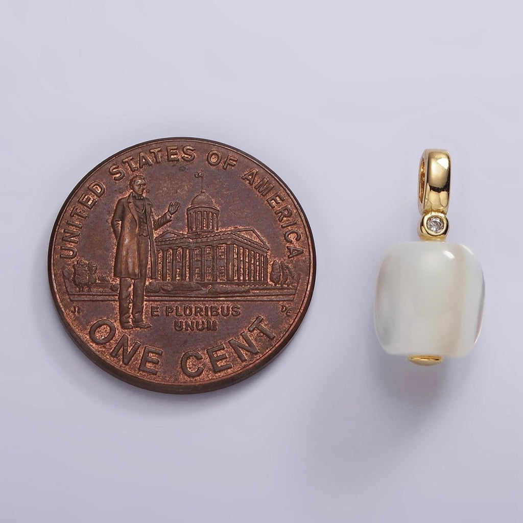 14K Gold plated Shell Pearl Square BZ Bezel Pendant | P1664 - DLUXCA