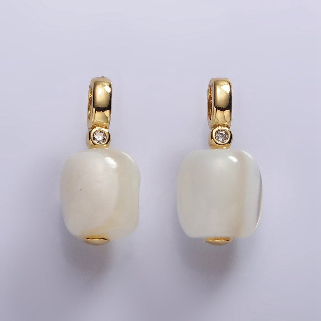 14K Gold plated Shell Pearl Square BZ Bezel Pendant | P1664 - DLUXCA