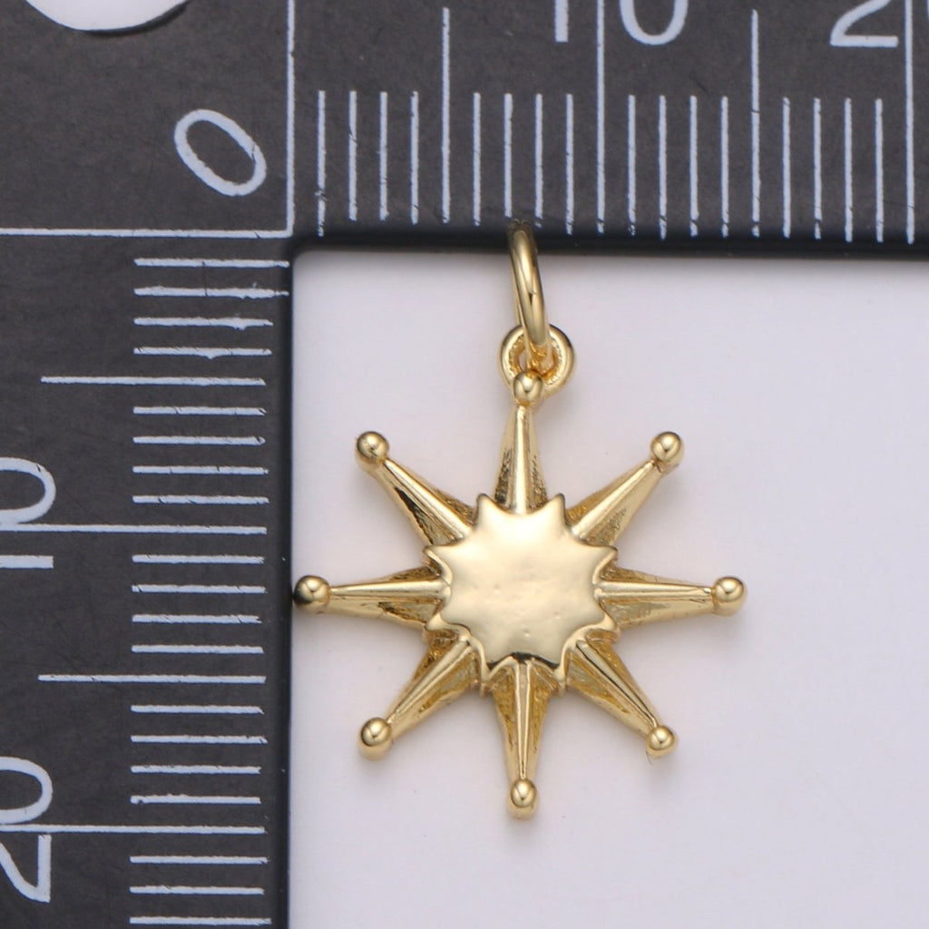 14K Gold plated Shining Star Pendant Shining Star Charm, Celestial Jewelry Northern Star ChaRM Eight Point Star Charm E-055 - DLUXCA