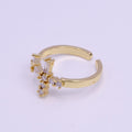 14K Gold plated Sideway Cross Clear Baguette CZ Religious Ring | O-013 - DLUXCA