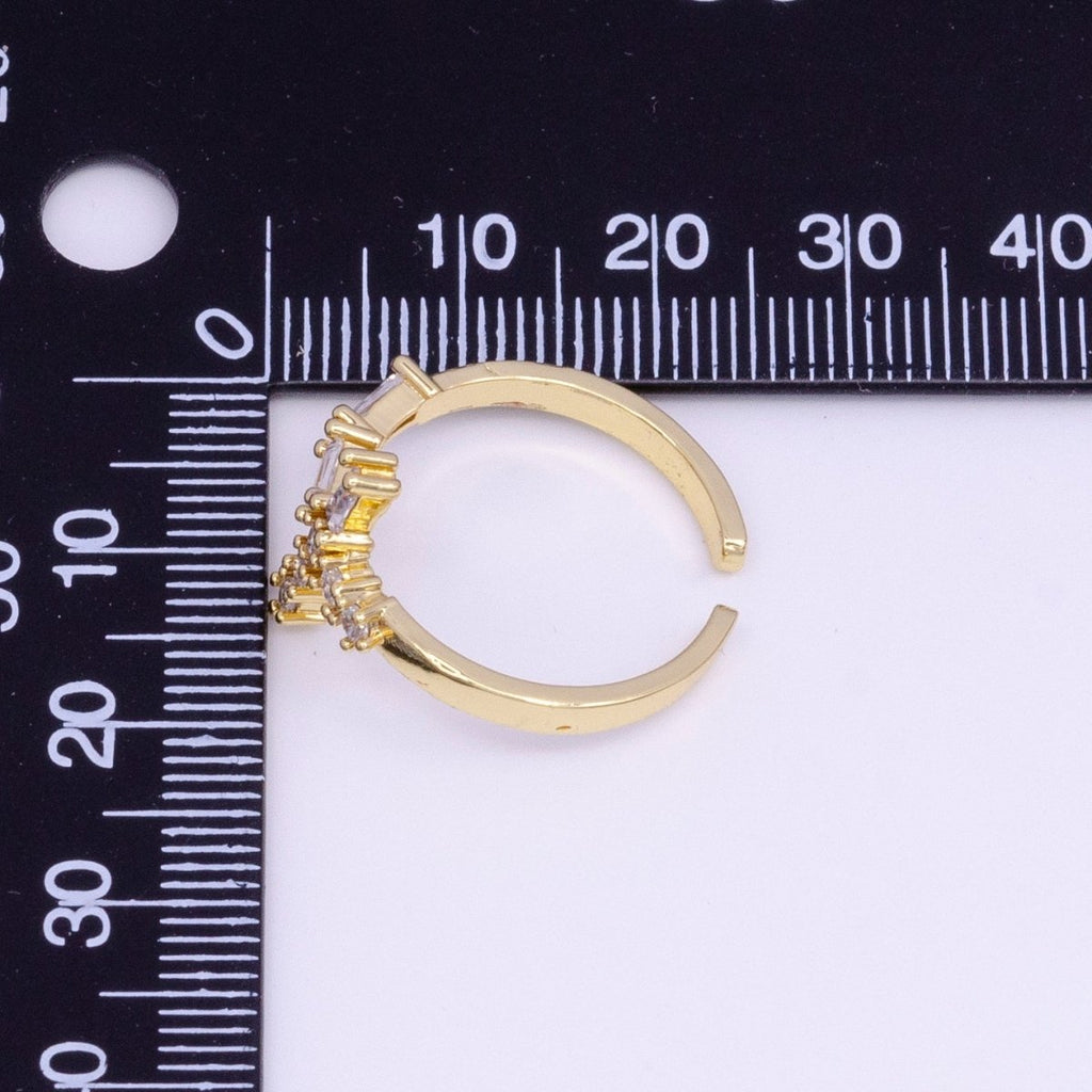 14K Gold plated Sideway Cross Clear Baguette CZ Religious Ring | O-013 - DLUXCA