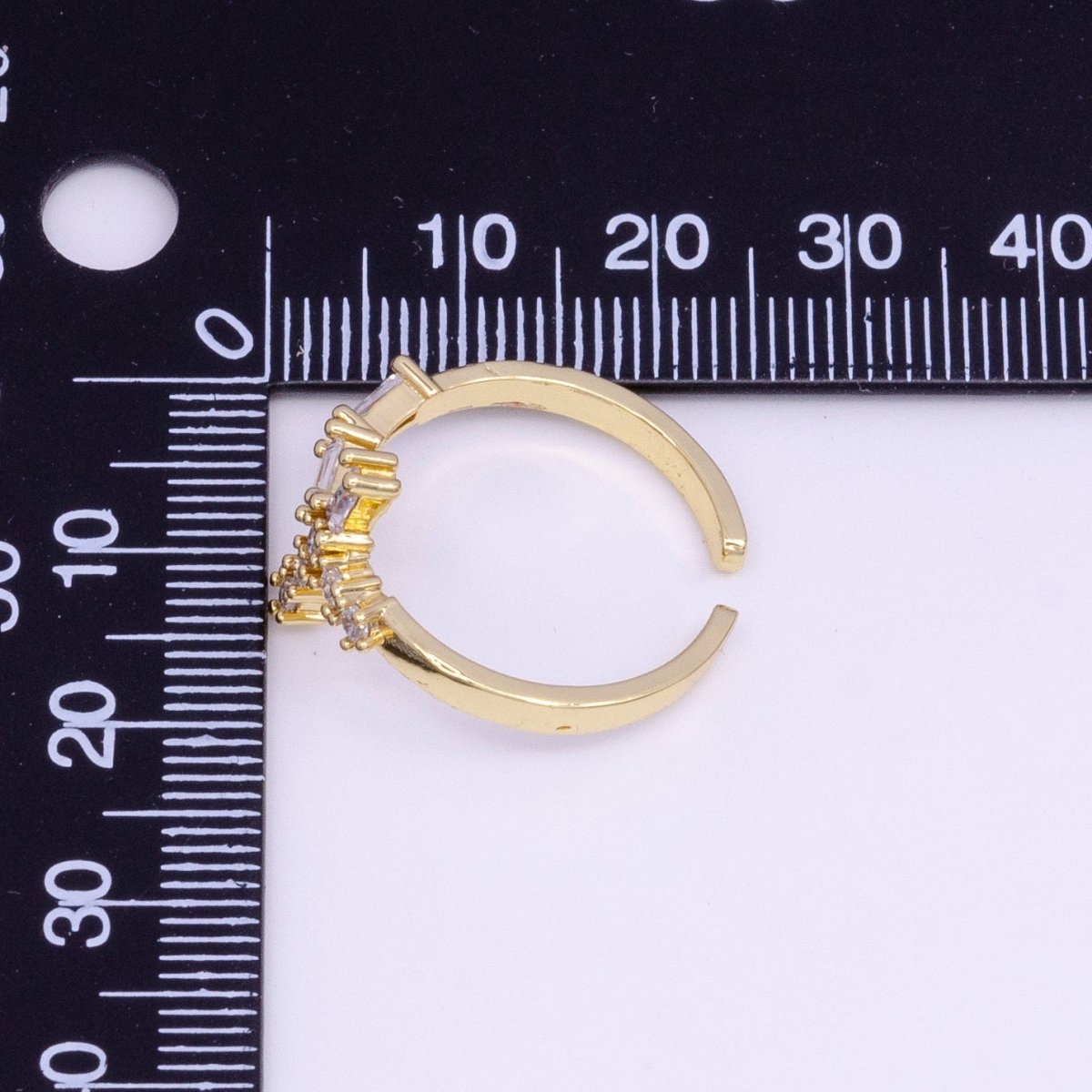 14K Gold plated Sideway Cross Clear Baguette CZ Religious Ring | O-013 - DLUXCA