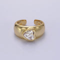 14K Gold plated Sideway Heart CZ Solitaire Band Ring | O349 - DLUXCA