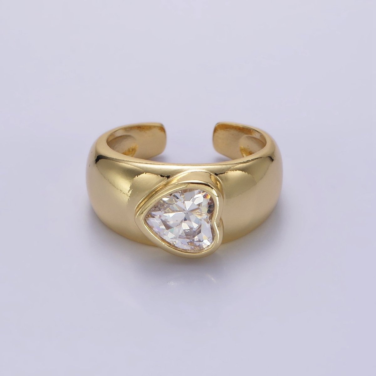 14K Gold plated Sideway Heart CZ Solitaire Band Ring | O349 - DLUXCA
