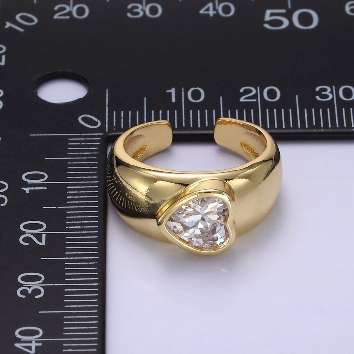 14K Gold plated Sideway Heart CZ Solitaire Band Ring | O349 - DLUXCA