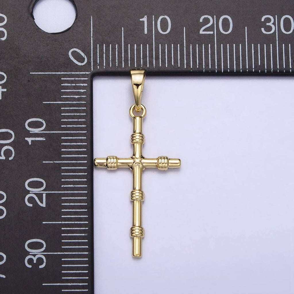 14K Gold plated Slim Simple Cross Charm Religious Pendant AA297 - DLUXCA
