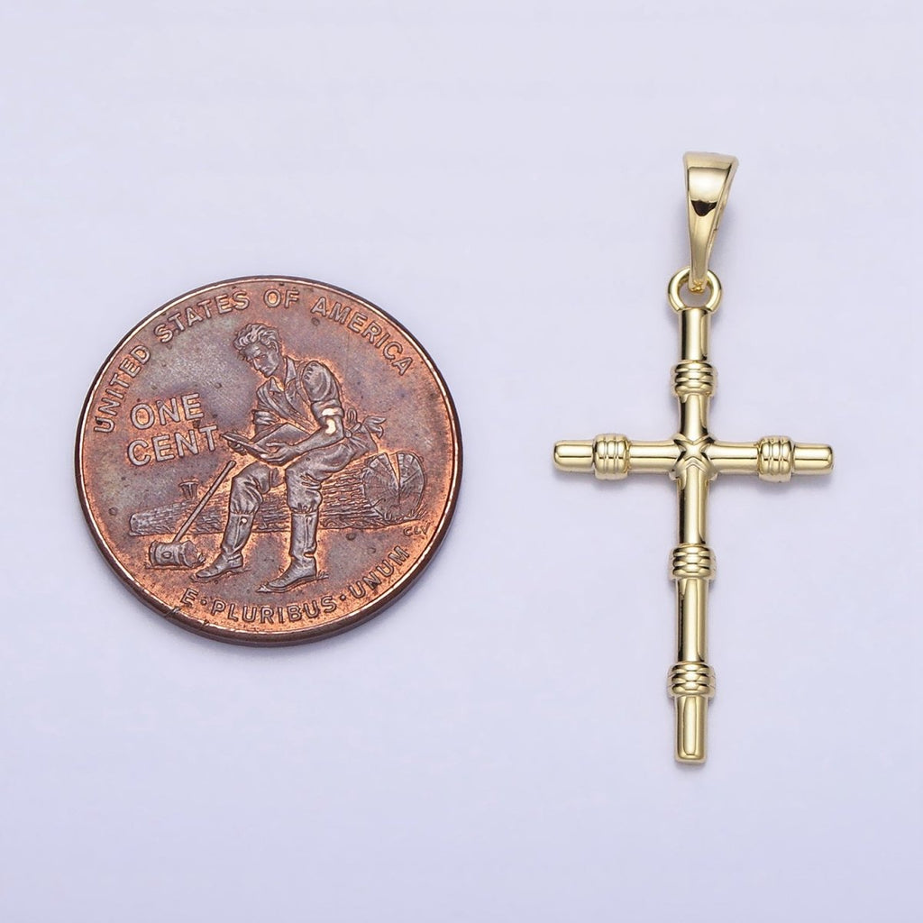 14K Gold plated Slim Simple Cross Charm Religious Pendant AA297 - DLUXCA