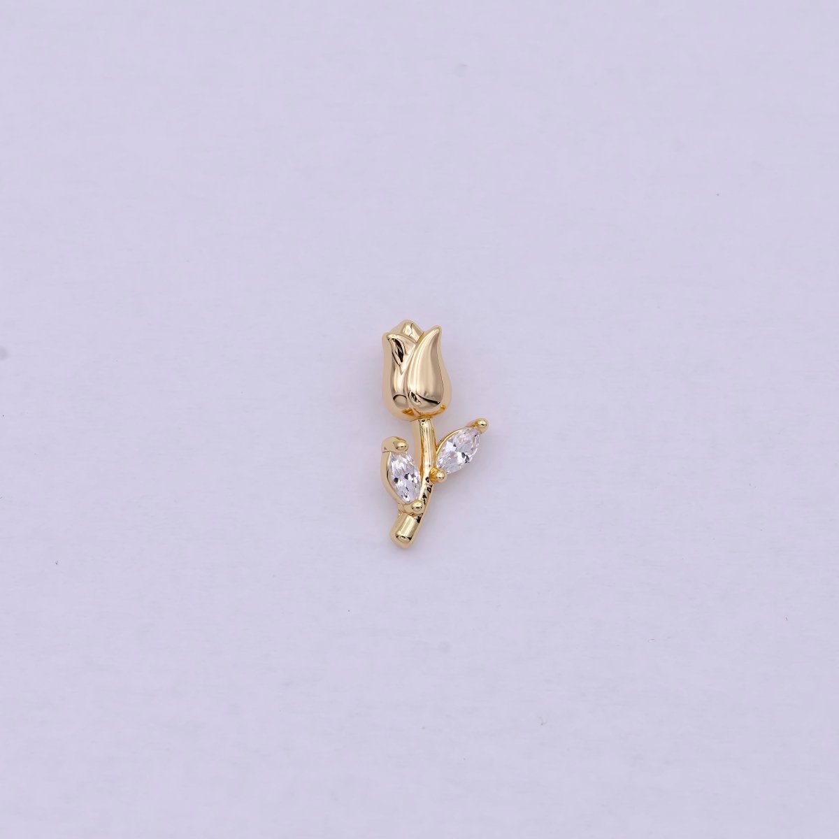 14K Gold plated Small Rose Flower with Marquise Leaf Charm | C-384 - DLUXCA